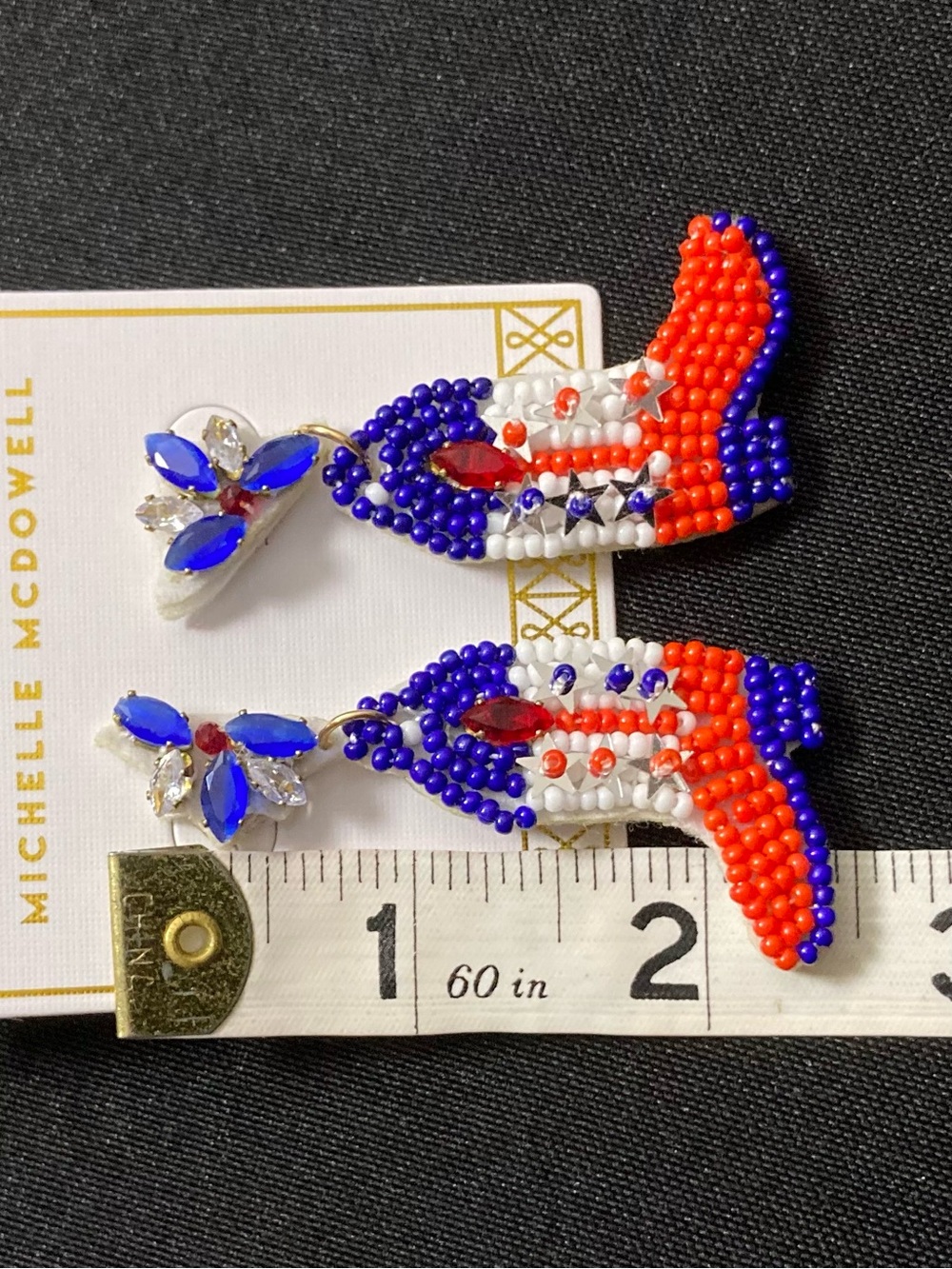 💘 Michelle McDowell Colette USA Cowgirl Boots Beaded Dangle Earrings - Picture 7 of 8